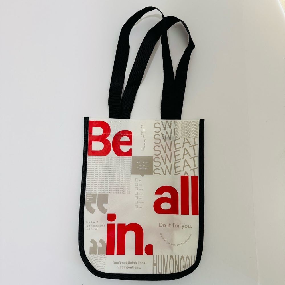 lululemon Be All In Manifesto Small Reusable Tote Red White Snap Shopper Bag Gym